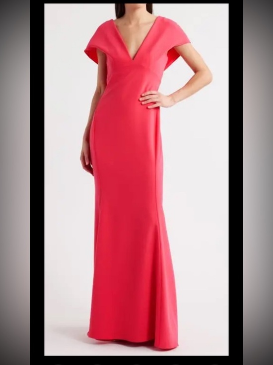 Amsale Dresses & Skirts - Amsale Flutter Sleeves Crepe Gown, Sz 4, New,$1250, Red With Pink Shade